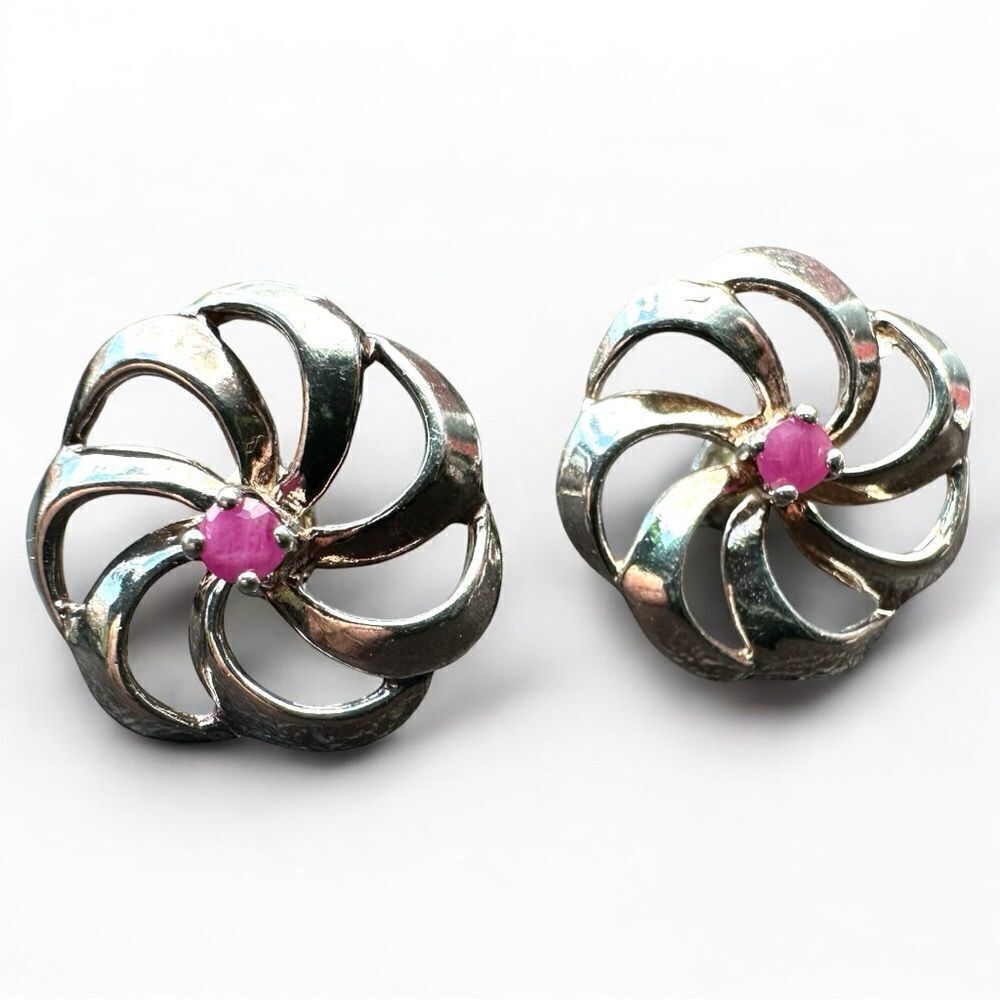 Vintage Sterling Silver & Ruby Earrings